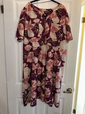 Lori Michaels Collection 3X Floral Print Zip-Front Midi Dress – Plum & Blush